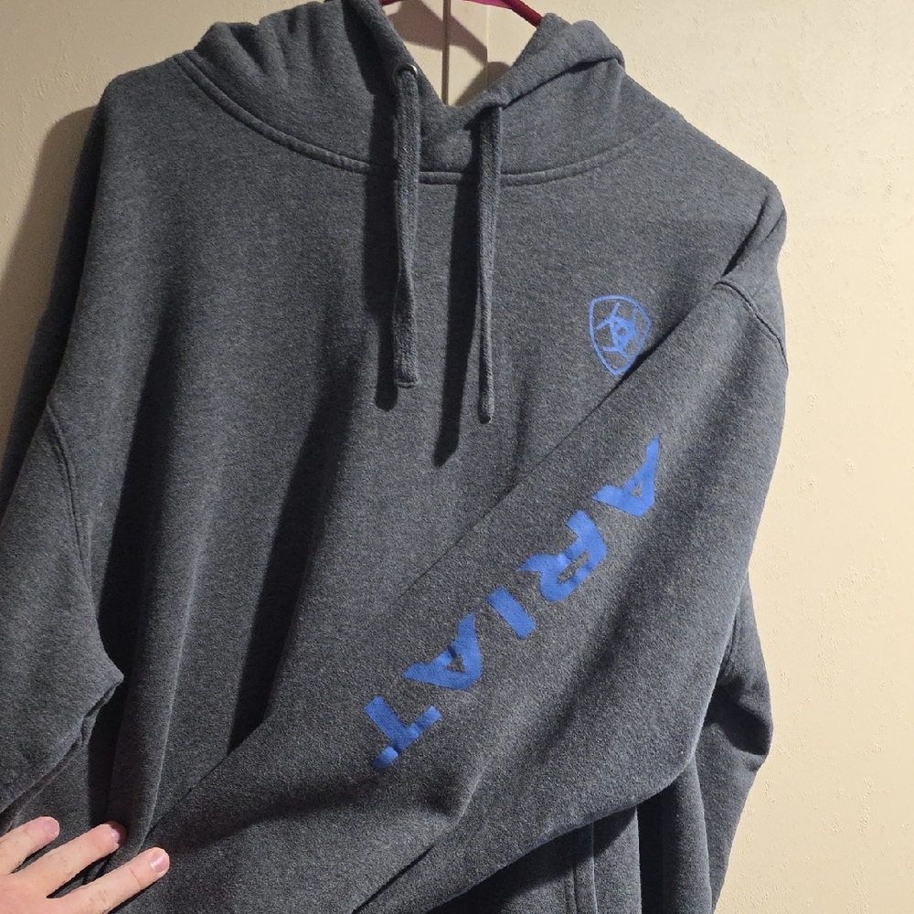 Ariat Men's Charcoal Hoodie with Blue Accents XL Tall
